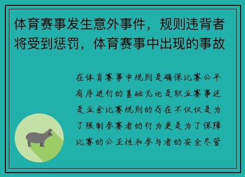 体育赛事发生意外事件，规则违背者将受到惩罚，体育赛事中出现的事故